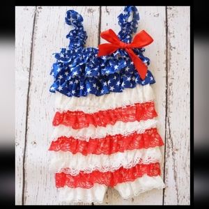 3/$30 Worn Once Ruffle 18 Month Patriotic Fourth of July Romper Veteran Memorial